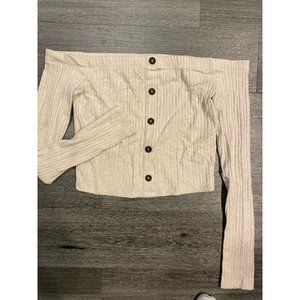 Off the Shoulder Long Sleeve Button Down (NBW)